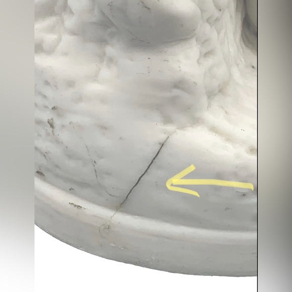 JW754 13.5” tall Antique Bisque Porcelain Girl holding Basket Statue Marked - Picture 10 of 12